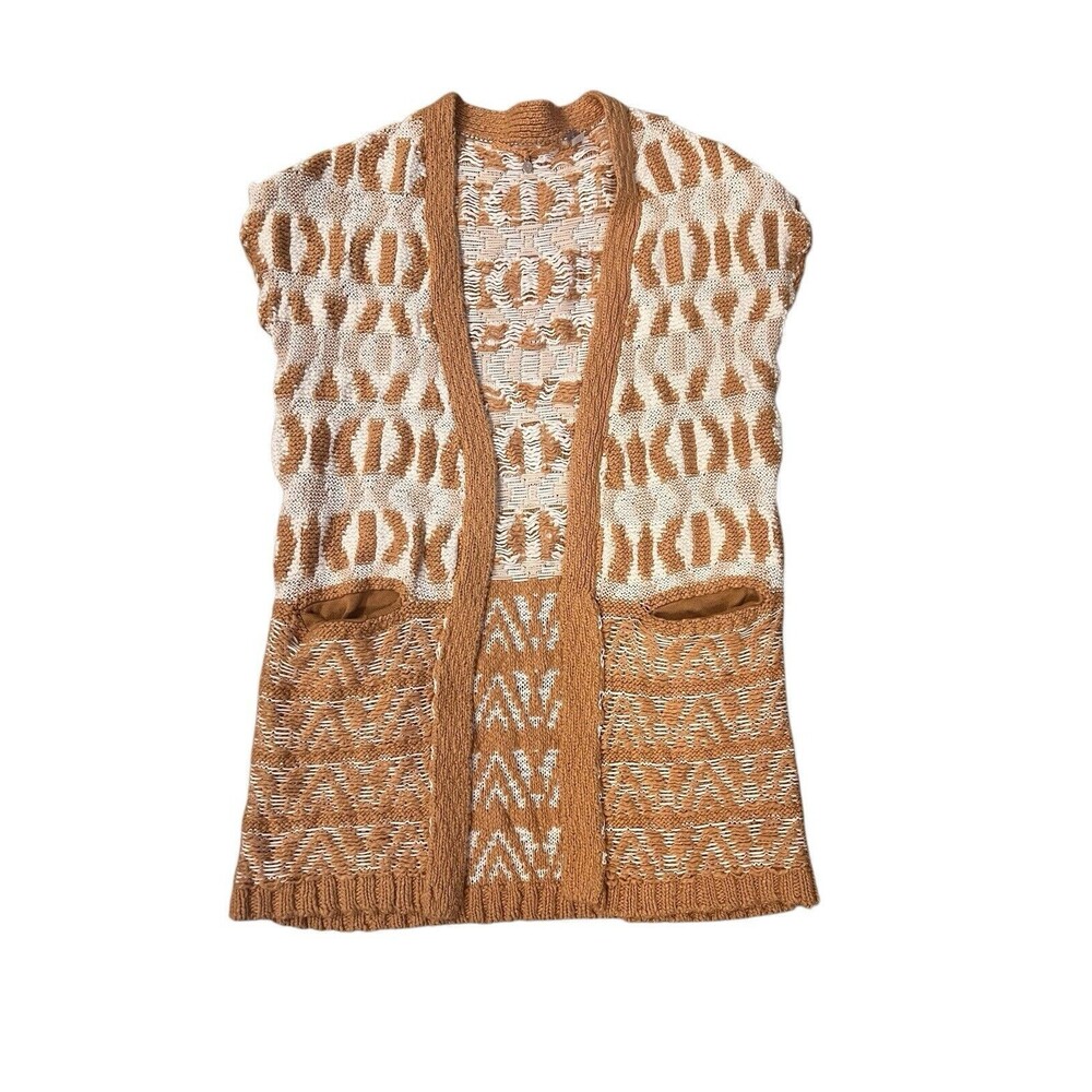 anthropologie knitted knotted‎ pocketed Front Twisted Knit Open Vest cardigan XS